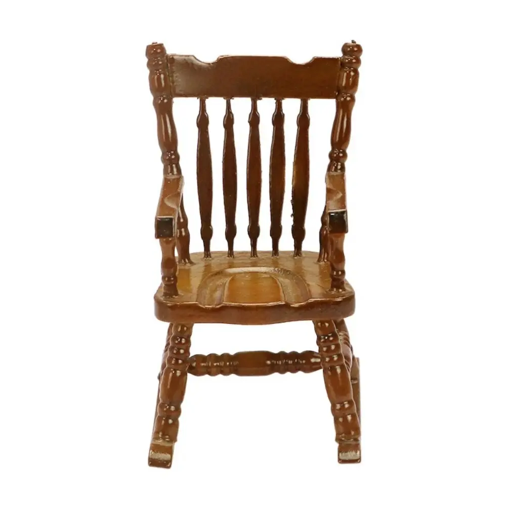 1/12 Dollhouse Miniature Rocking Chair Wooden Stool Armchair Modle Toys Furniture Pretend Play Doll House Decor Accessories