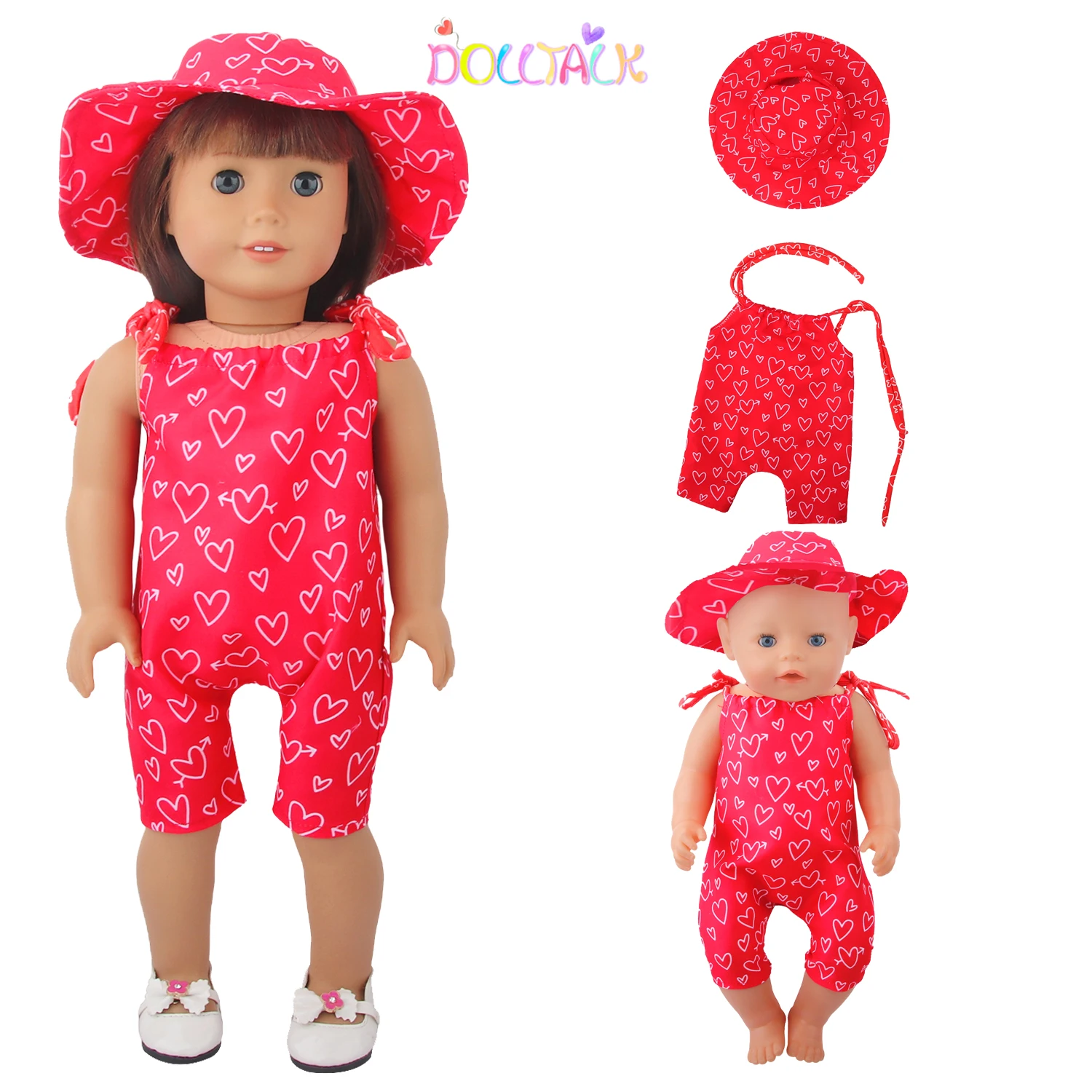 Red Color Summer Style One-piece Garment+Hat Doll Clothes Set Suit For 18 Inch American&43cm Baby New Born.OG Girl Dolls Toy