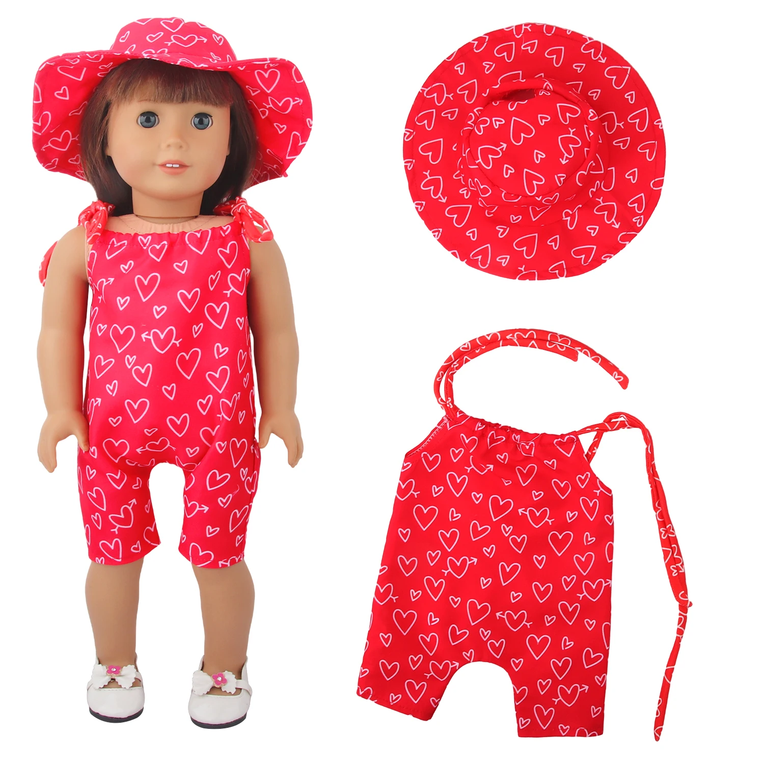 Red Color Summer Style One-piece Garment+Hat Doll Clothes Set Suit For 18 Inch American&43cm Baby New Born.OG Girl Dolls Toy