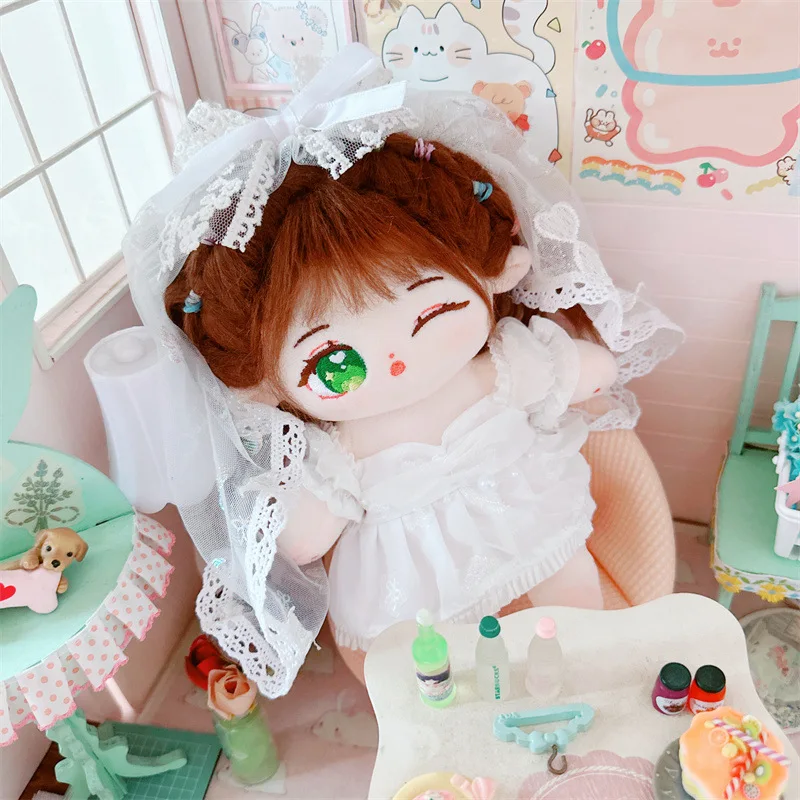 20cm Cute Idol Plush Doll Wear Wedding Dress Suit Clothes Accessory Kawaii No Attribute Stuffed Cotton Naked Dolls Soft Girl Toy