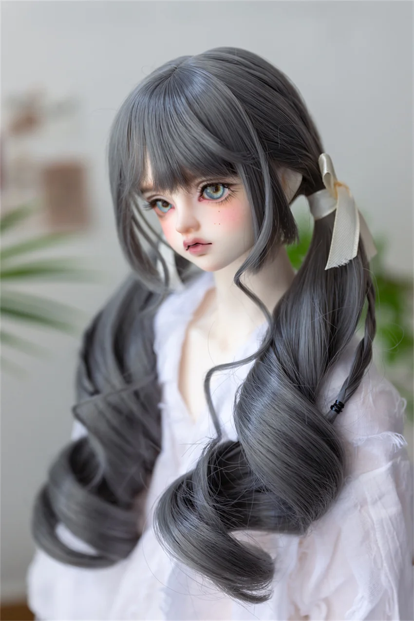 BJD/SD Doll Wig Toys Girls Elegant 1/3 1/4 High Temperature Silk Pink Gray Golden Curly Double Ponytail Gifts Doll Accessories
