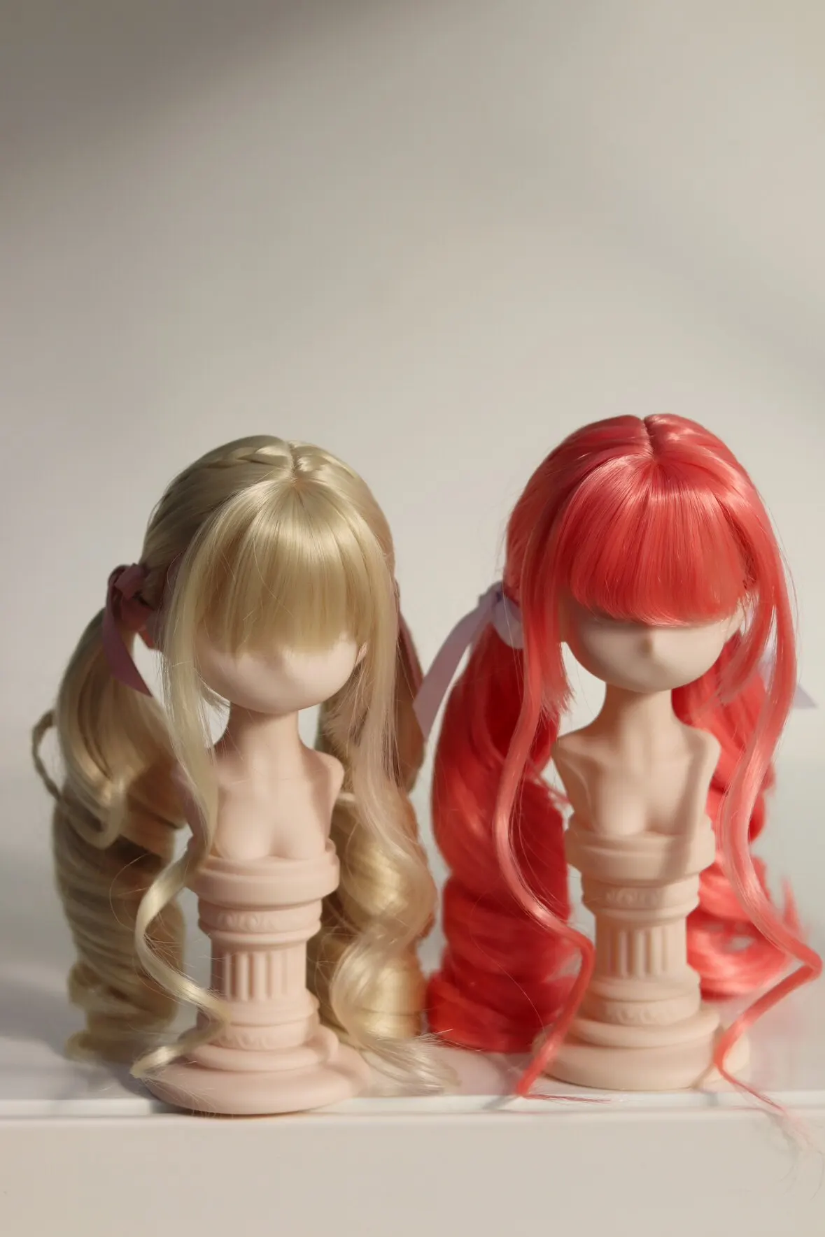 BJD/SD Doll Wig Toys Girls Elegant 1/3 1/4 High Temperature Silk Pink Gray Golden Curly Double Ponytail Gifts Doll Accessories