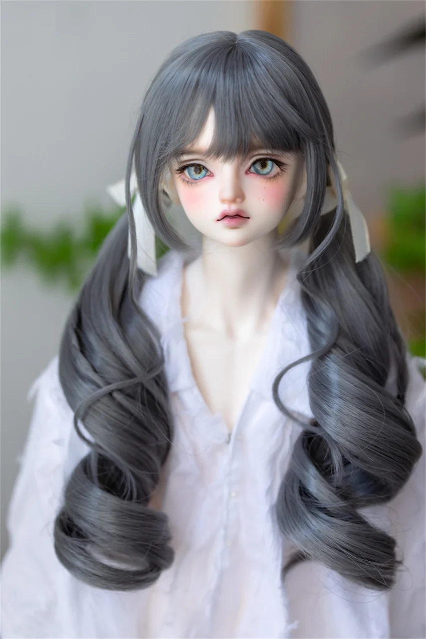 BJD/SD Doll Wig Toys Girls Elegant 1/3 1/4 High Temperature Silk Pink Gray Golden Curly Double Ponytail Gifts Doll Accessories