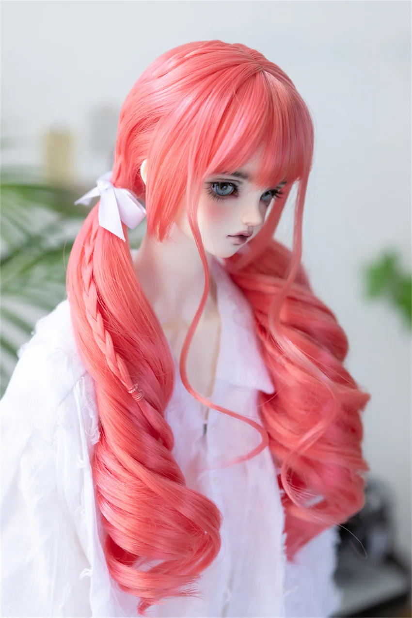 BJD/SD Doll Wig Toys Girls Elegant 1/3 1/4 High Temperature Silk Pink Gray Golden Curly Double Ponytail Gifts Doll Accessories