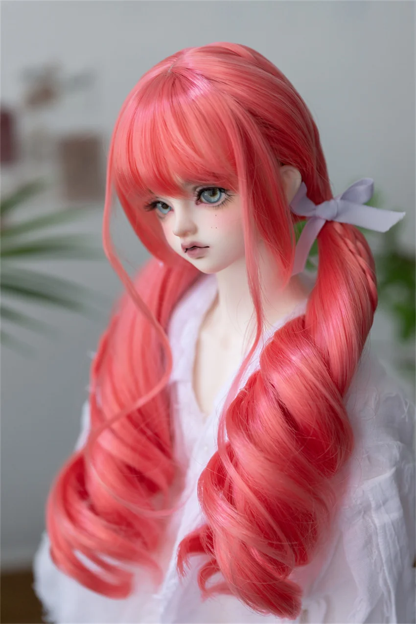 BJD/SD Doll Wig Toys Girls Elegant 1/3 1/4 High Temperature Silk Pink Gray Golden Curly Double Ponytail Gifts Doll Accessories