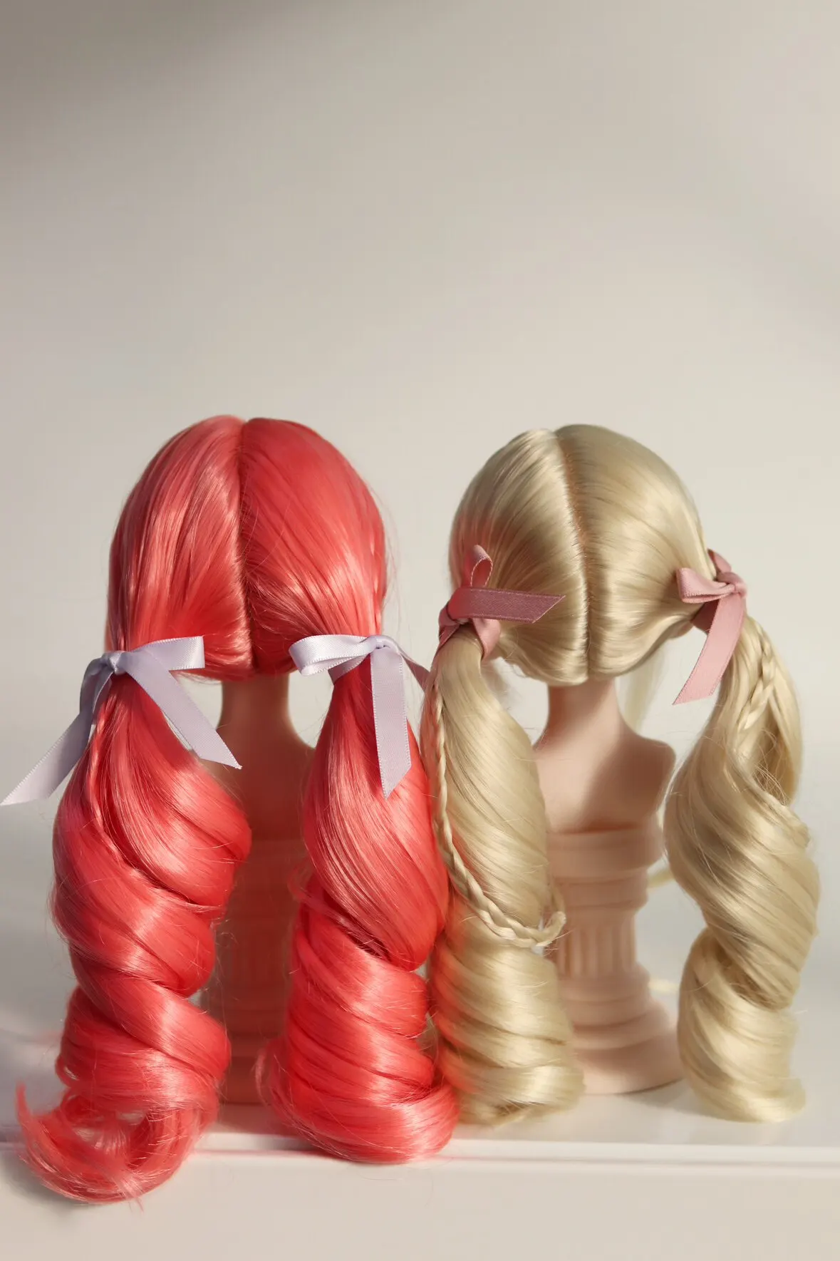 BJD/SD Doll Wig Toys Girls Elegant 1/3 1/4 High Temperature Silk Pink Gray Golden Curly Double Ponytail Gifts Doll Accessories