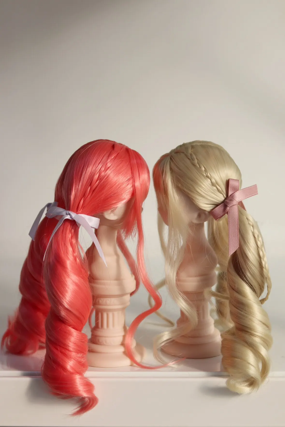 BJD/SD Doll Wig Toys Girls Elegant 1/3 1/4 High Temperature Silk Pink Gray Golden Curly Double Ponytail Gifts Doll Accessories