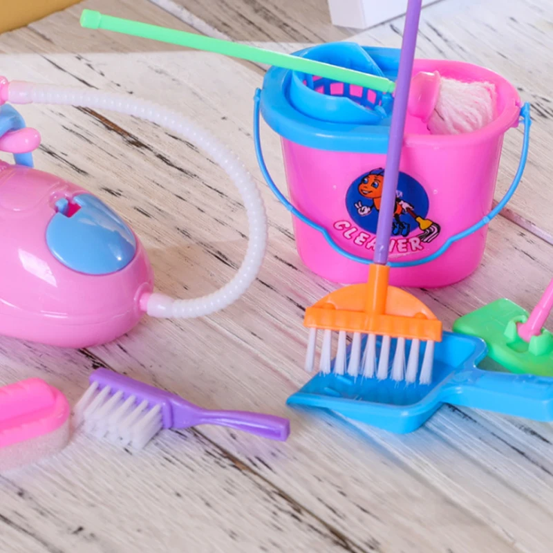 9pcs Set Miniature Mop Dust Cleaner Doll Housework Cleaning Supplies Tools Set Dollhouse Furniture Decoration Doll Accessories