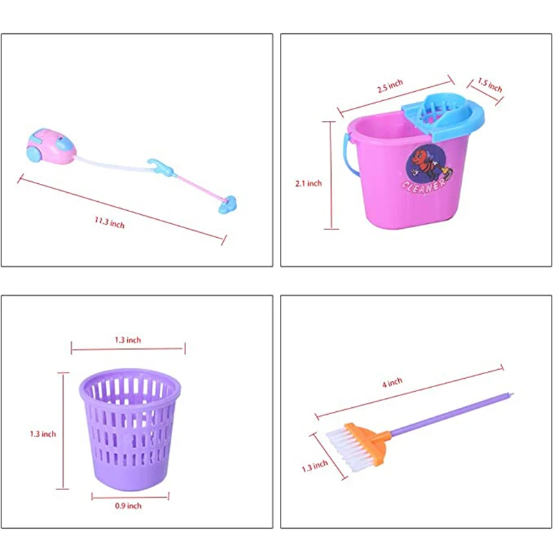 9pcs Set Miniature Mop Dust Cleaner Doll Housework Cleaning Supplies Tools Set Dollhouse Furniture Decoration Doll Accessories