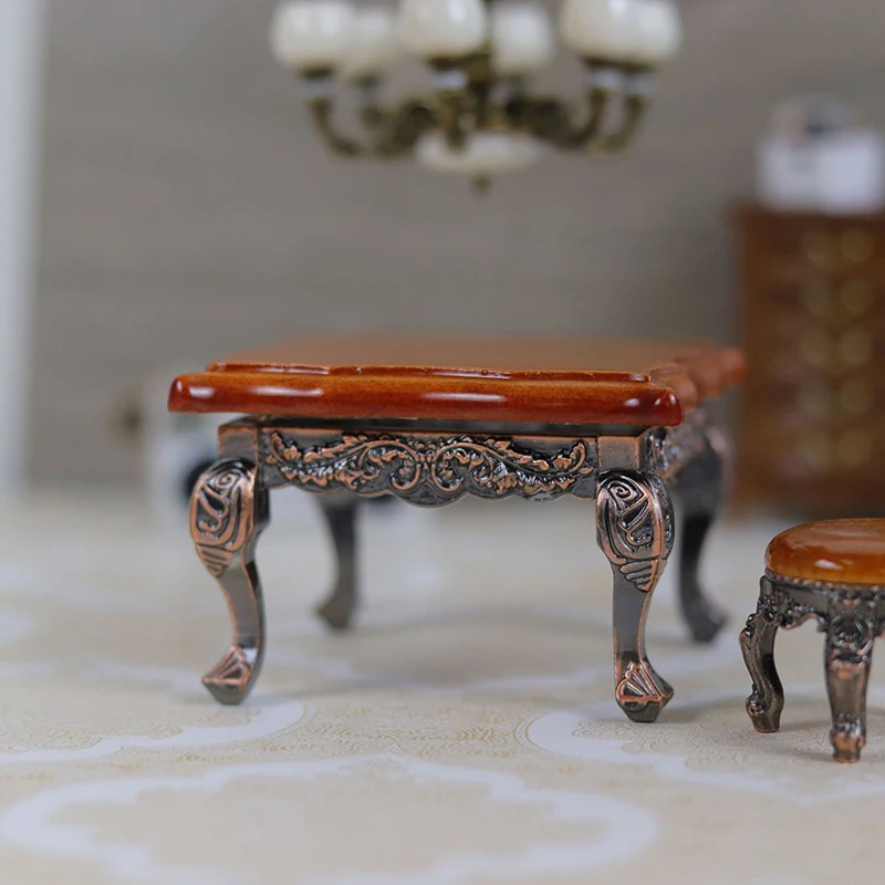 1/12 Wood Miniature Doll House Accessories Simulation Retro Coffee Stool/Table Furniture Model Family Toy Decorations