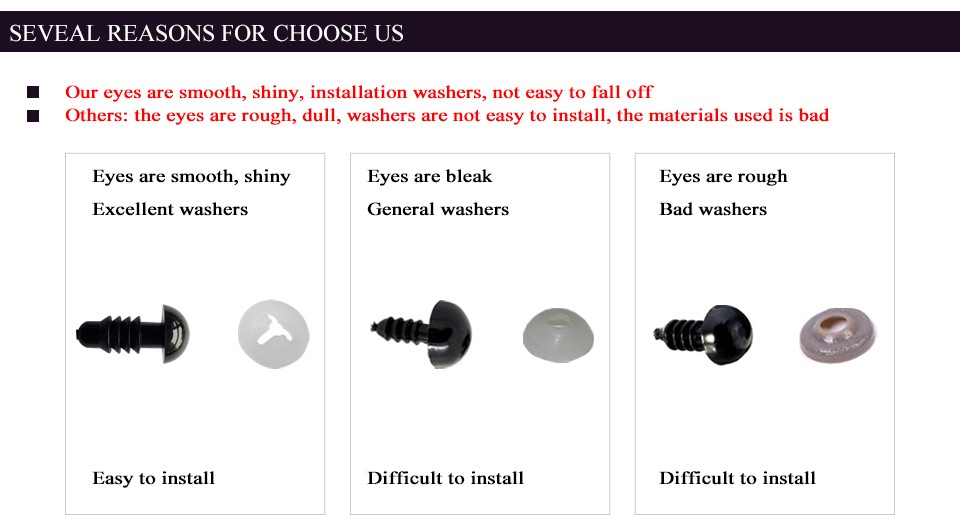 6mm/8mm/9mm/10mm/12mm Safety Eyes Black Color Fit for Crochet /Stuffed /Amigurumi Doll Come With Washers