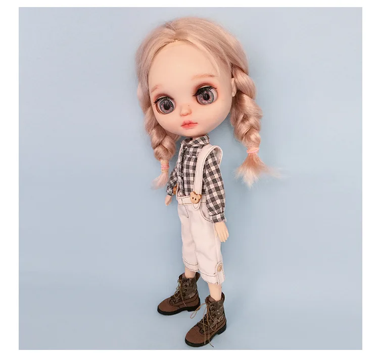 New Vintage Blyth Doll Clothing Casual Plaid Long Sleeve Top Strap Pants Ymy Licca Azones Ob24 Ob27 Doll Accessories