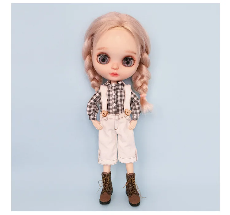 New Vintage Blyth Doll Clothing Casual Plaid Long Sleeve Top Strap Pants Ymy Licca Azones Ob24 Ob27 Doll Accessories