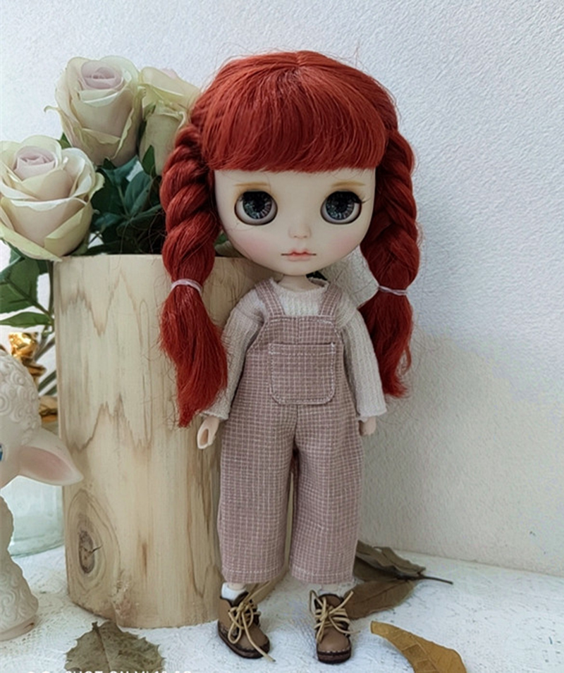 New Vintage Blyth Doll Clothing Casual Plaid Long Sleeve Top Strap Pants Ymy Licca Azones Ob24 Ob27 Doll Accessories