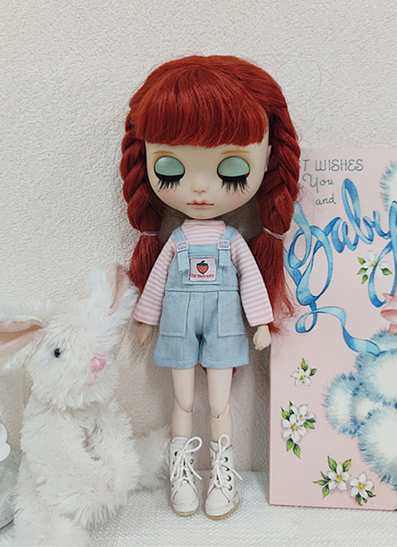 New Vintage Blyth Doll Clothing Casual Plaid Long Sleeve Top Strap Pants Ymy Licca Azones Ob24 Ob27 Doll Accessories