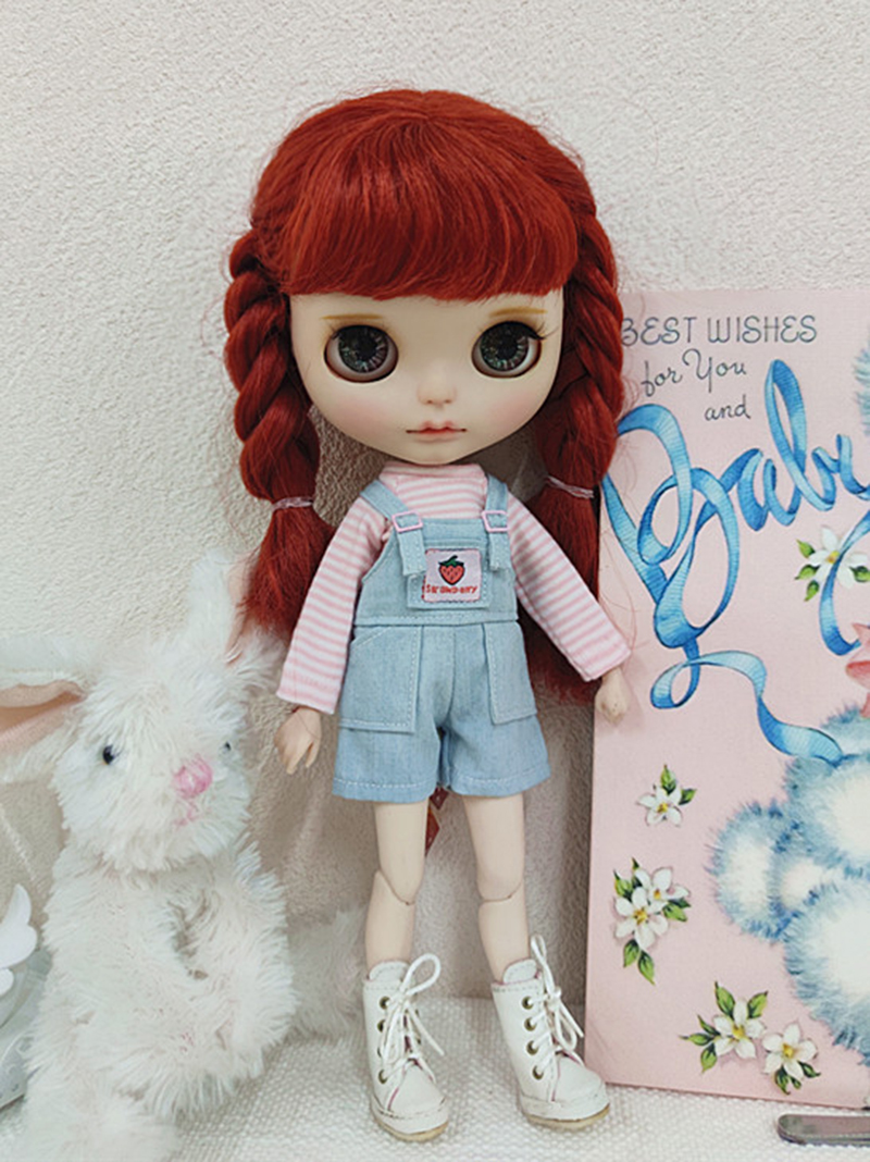 New Vintage Blyth Doll Clothing Casual Plaid Long Sleeve Top Strap Pants Ymy Licca Azones Ob24 Ob27 Doll Accessories
