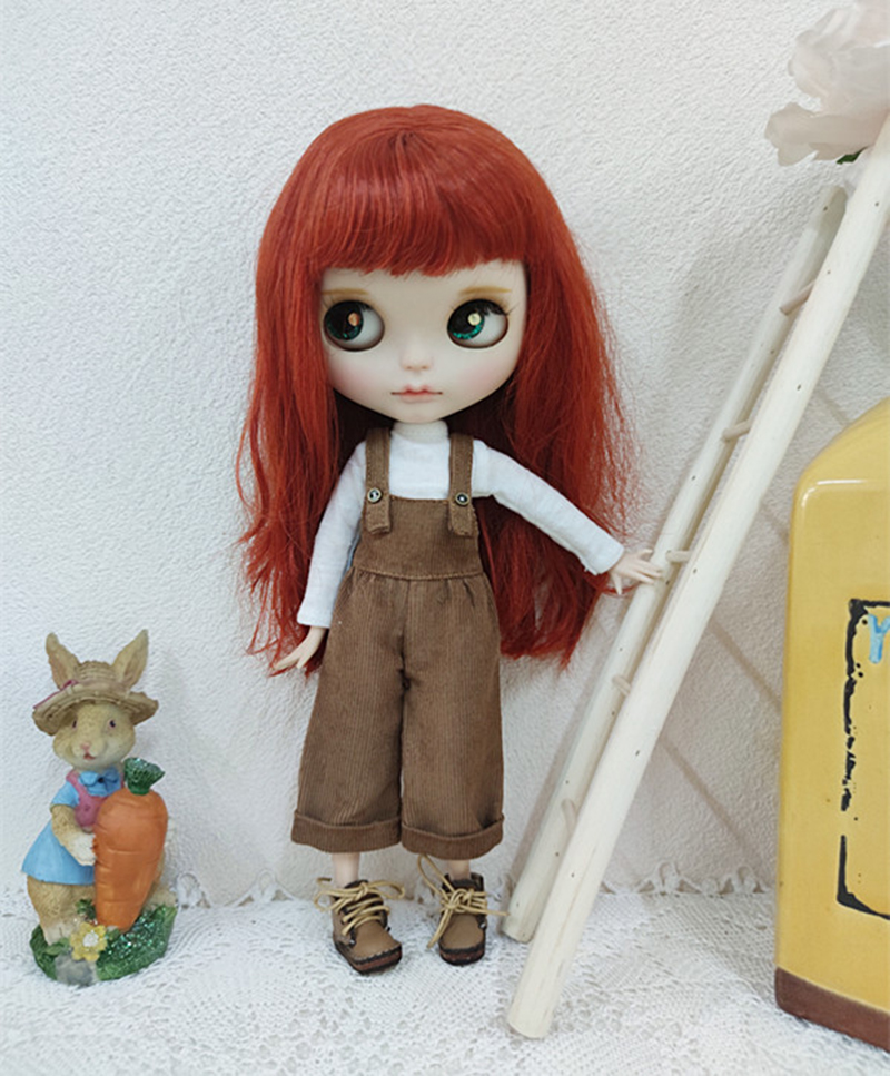 New Vintage Blyth Doll Clothing Casual Plaid Long Sleeve Top Strap Pants Ymy Licca Azones Ob24 Ob27 Doll Accessories