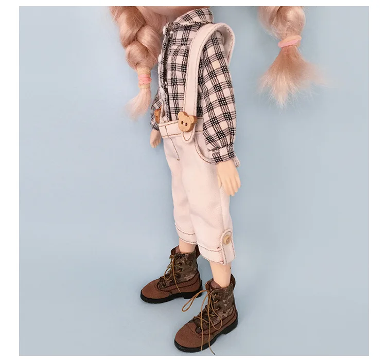 New Vintage Blyth Doll Clothing Casual Plaid Long Sleeve Top Strap Pants Ymy Licca Azones Ob24 Ob27 Doll Accessories