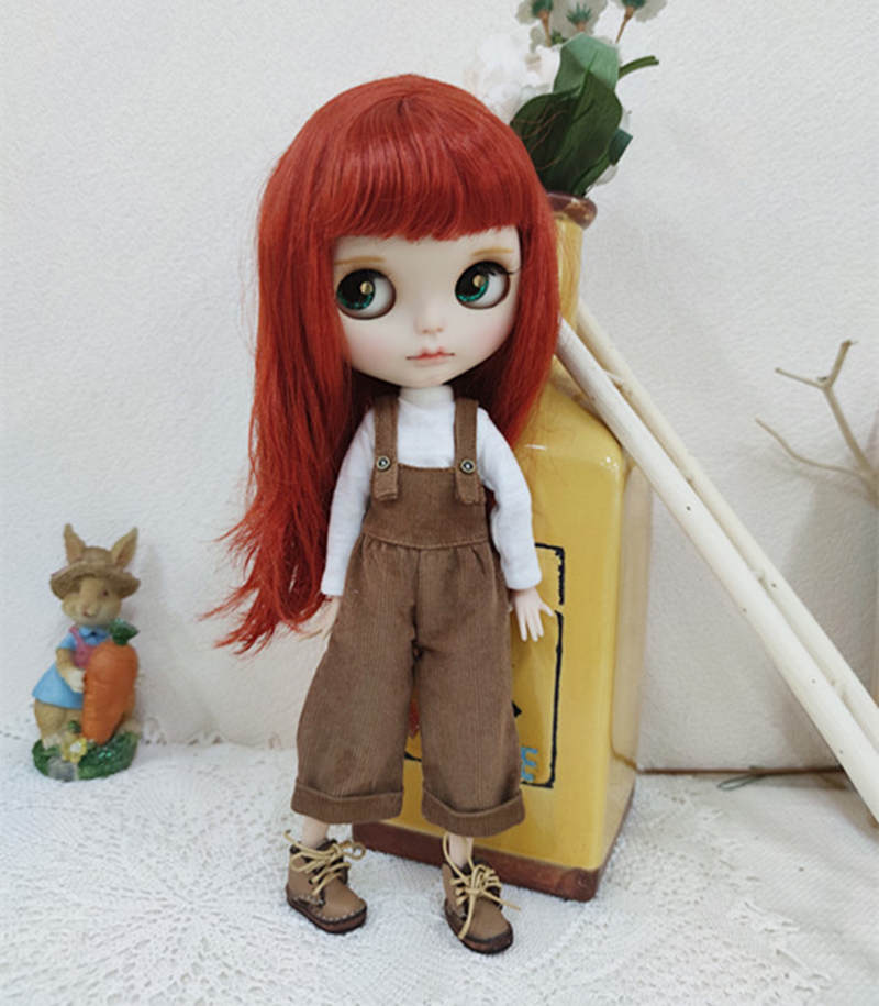 New Vintage Blyth Doll Clothing Casual Plaid Long Sleeve Top Strap Pants Ymy Licca Azones Ob24 Ob27 Doll Accessories