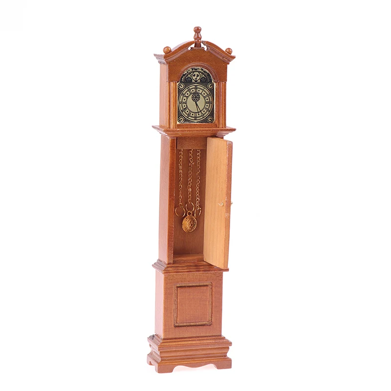 Vintage 1/12 Dollhouse Miniature Grandfather Clock Wooden Mini Model Furniture Toy DIY Doll House Decoration Accessories