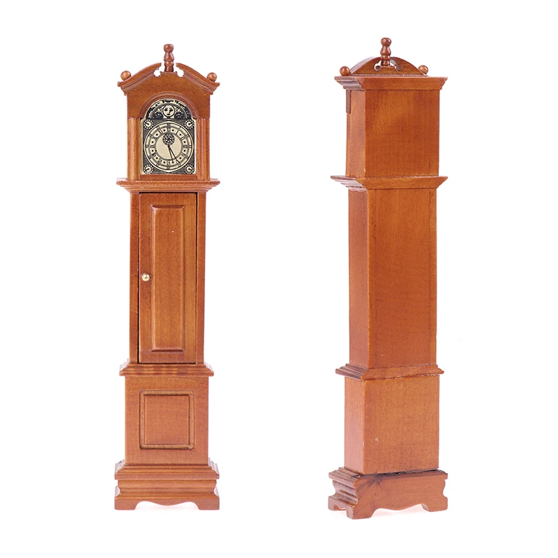 Vintage 1/12 Dollhouse Miniature Grandfather Clock Wooden Mini Model Furniture Toy DIY Doll House Decoration Accessories