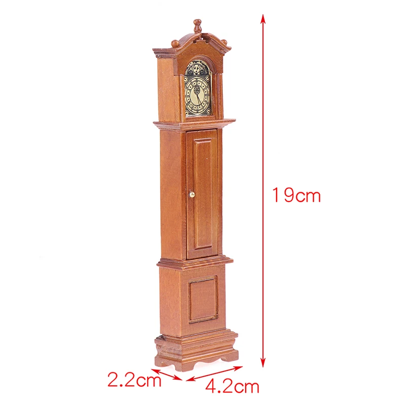 Vintage 1/12 Dollhouse Miniature Grandfather Clock Wooden Mini Model Furniture Toy DIY Doll House Decoration Accessories