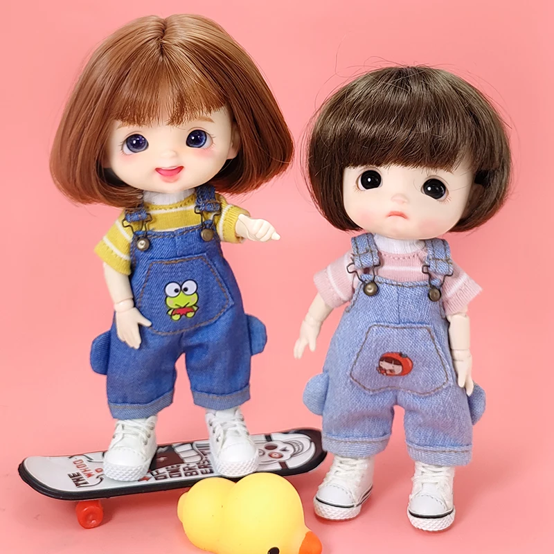Kawaii 1/12 BJD Doll Clothes Fashion Suspender Pants Dolls jeans for ob11,gsc,body9 Dolls Accessories Obitsu 11 Clothes