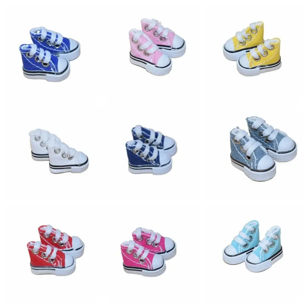 High Quality Kids Pretend Play Toys Cute 3.5CM Doll Shoes Mini Solid Colored Doll Dress Up Accessories 1/8 Bjd Canvas Shoes
