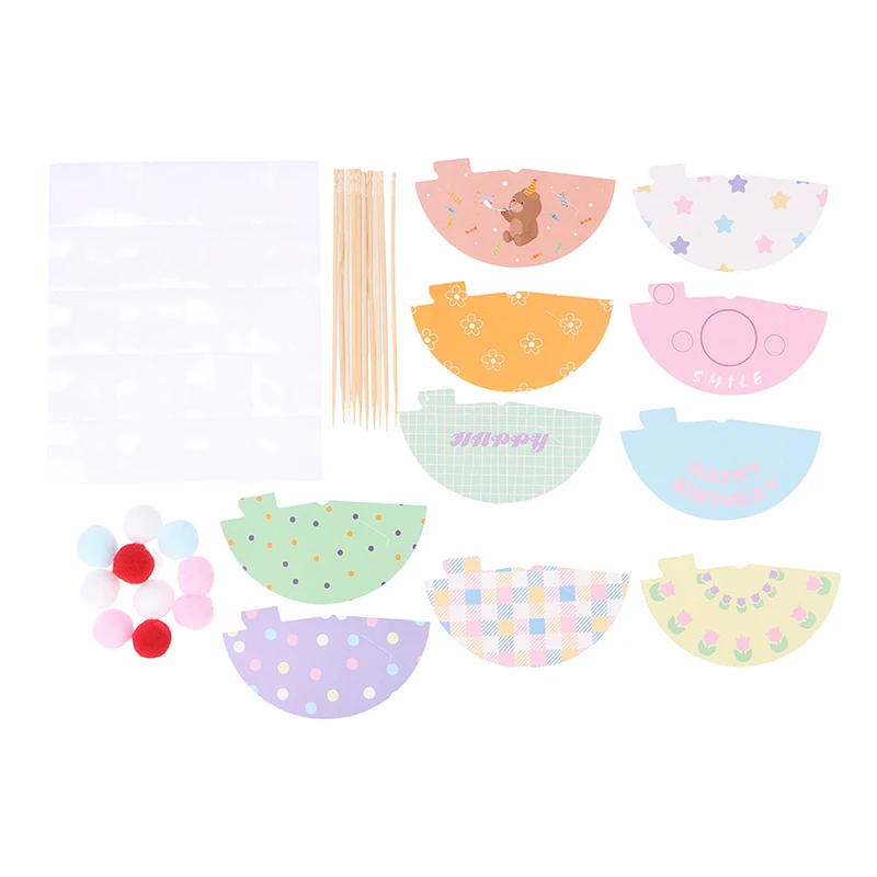 10Pcs/Set DIY Mini Hat Baking Cake Topper Baking Insert 1:12 Dollhouse Bear Birthday Cap Hairball Christmas Hat Scene Decor Toy