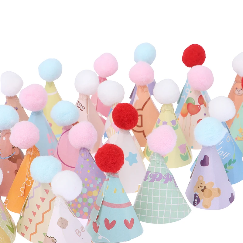 10Pcs/Set DIY Mini Hat Baking Cake Topper Baking Insert 1:12 Dollhouse Bear Birthday Cap Hairball Christmas Hat Scene Decor Toy