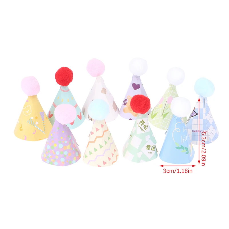 10Pcs/Set DIY Mini Hat Baking Cake Topper Baking Insert 1:12 Dollhouse Bear Birthday Cap Hairball Christmas Hat Scene Decor Toy