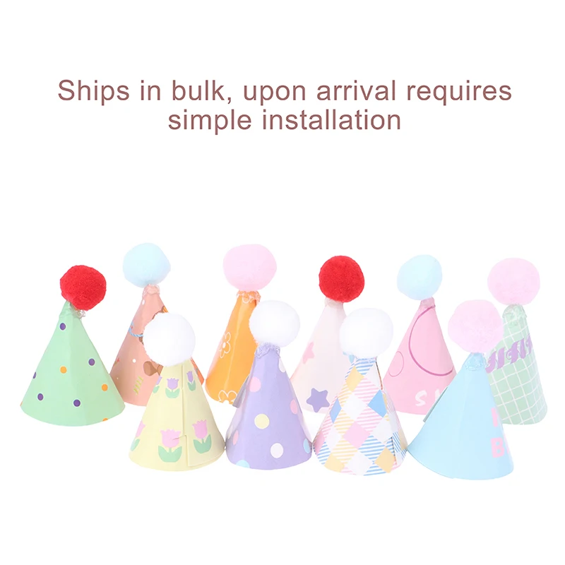 10Pcs/Set DIY Mini Hat Baking Cake Topper Baking Insert 1:12 Dollhouse Bear Birthday Cap Hairball Christmas Hat Scene Decor Toy