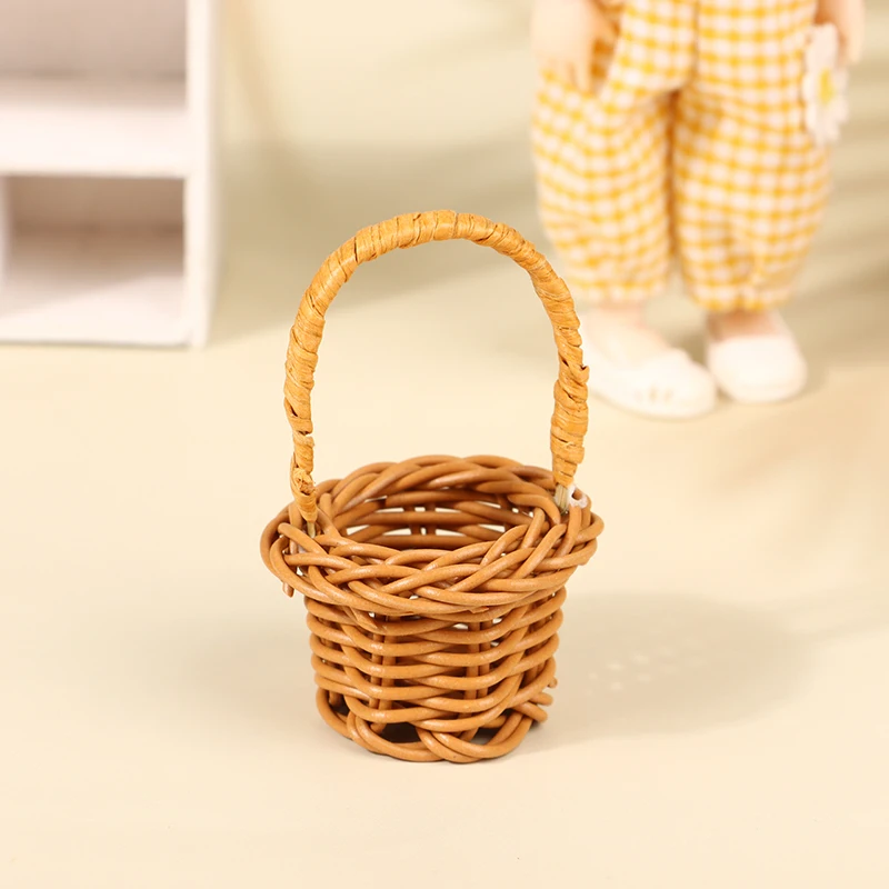 1Pcs Dollhouse Miniature Woven Flower Basket Hand Basket Storage Basket Kids Pretend Play Toy Doll House Accessories