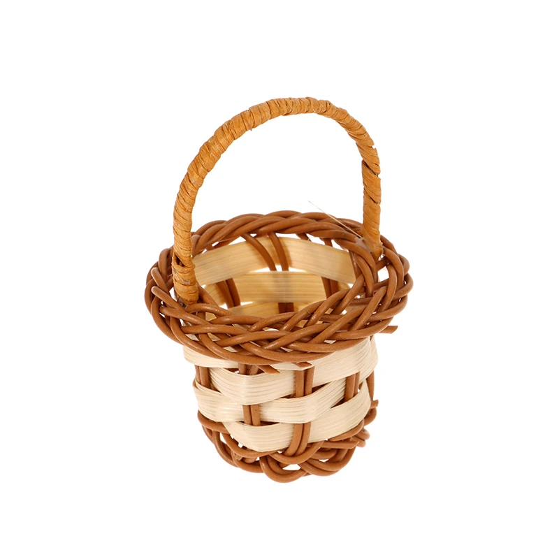 1Pcs Dollhouse Miniature Woven Flower Basket Hand Basket Storage Basket Kids Pretend Play Toy Doll House Accessories