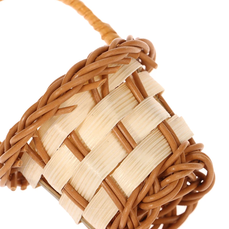1Pcs Dollhouse Miniature Woven Flower Basket Hand Basket Storage Basket Kids Pretend Play Toy Doll House Accessories