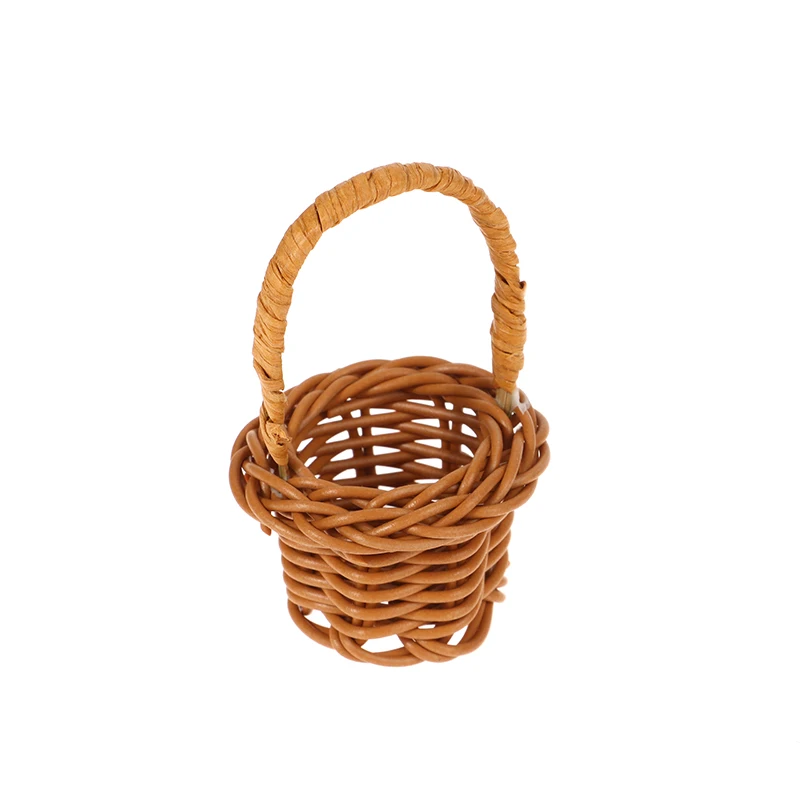 1Pcs Dollhouse Miniature Woven Flower Basket Hand Basket Storage Basket Kids Pretend Play Toy Doll House Accessories