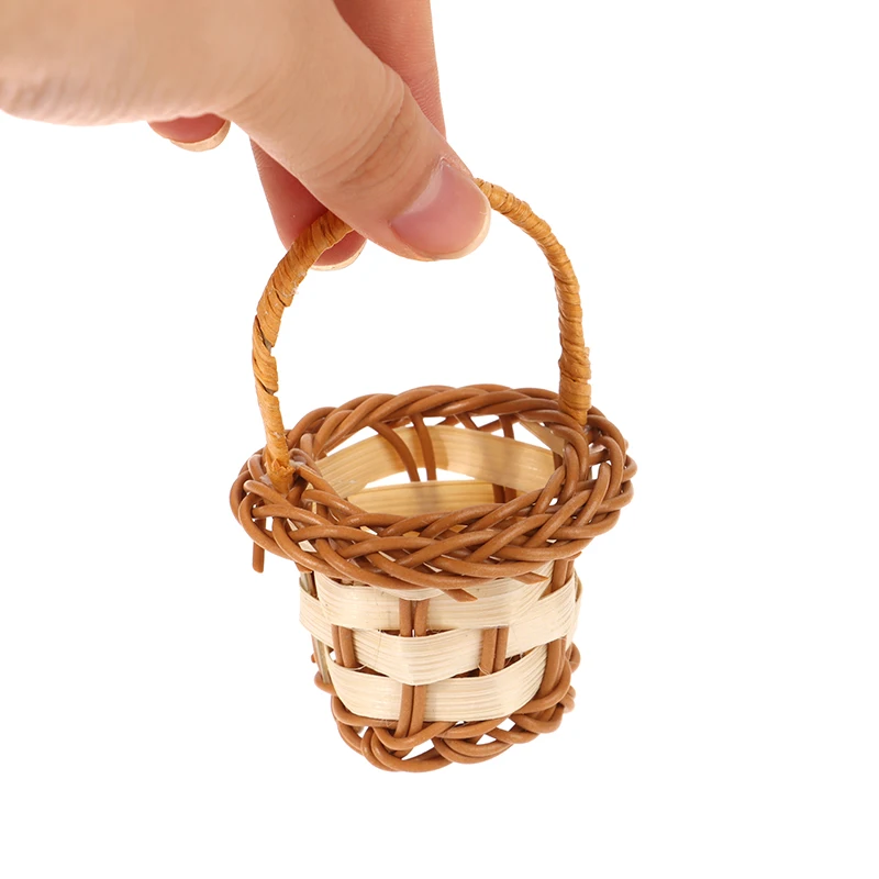 1Pcs Dollhouse Miniature Woven Flower Basket Hand Basket Storage Basket Kids Pretend Play Toy Doll House Accessories