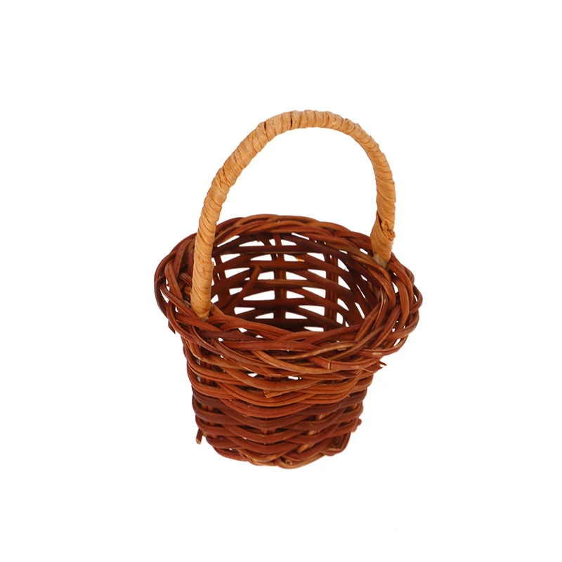 1Pcs Dollhouse Miniature Woven Flower Basket Hand Basket Storage Basket Kids Pretend Play Toy Doll House Accessories