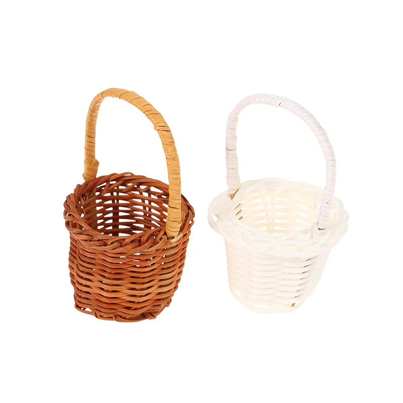 1Pcs Dollhouse Miniature Woven Flower Basket Hand Basket Storage Basket Kids Pretend Play Toy Doll House Accessories