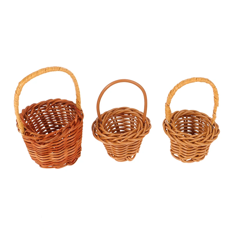 1Pcs Dollhouse Miniature Woven Flower Basket Hand Basket Storage Basket Kids Pretend Play Toy Doll House Accessories