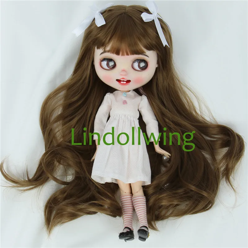 9-10 inch Blyth Wig Long Muffled Cyan Curly Wig