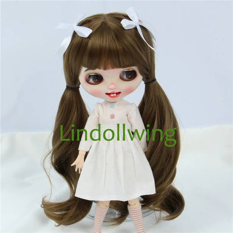 9-10 inch Blyth Wig Long Muffled Cyan Curly Wig