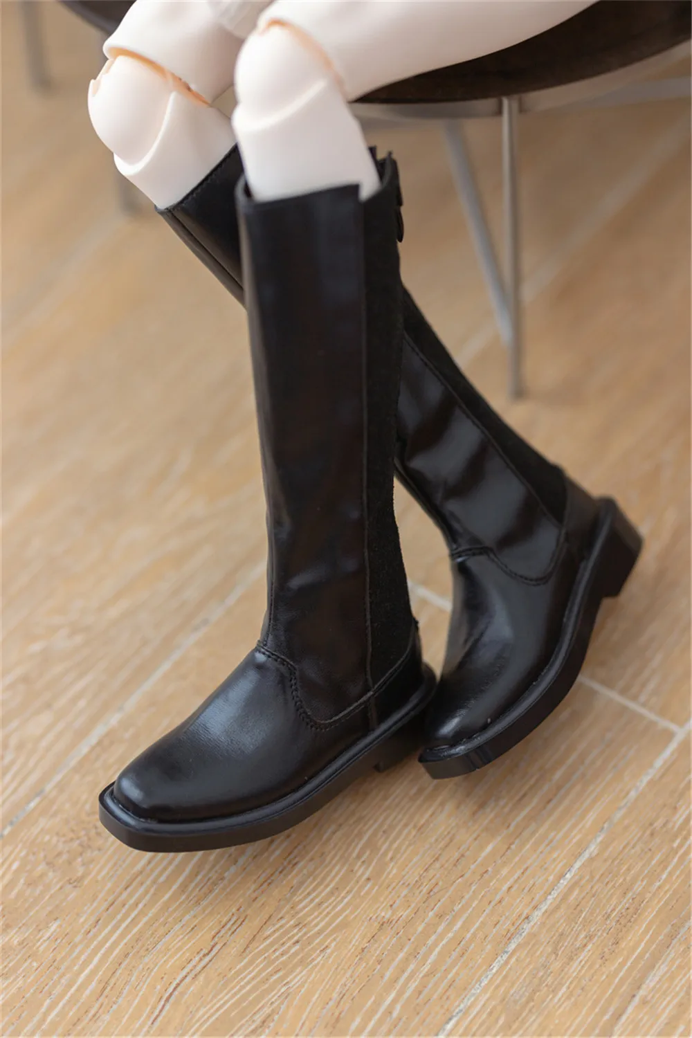 BJD SD Doll Shoes 1/3 1/4 Boys Daily Elegant Handsome Square Toe Glossy Black Soft Leather Mid-calf High Boots Doll Accessories