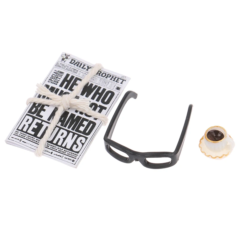 1:12 Dollhouse Miniature Newspaper Glasses Model Magazines Books + Aftertoon Tea DIY Doll House Dollhouse furniture Accessories