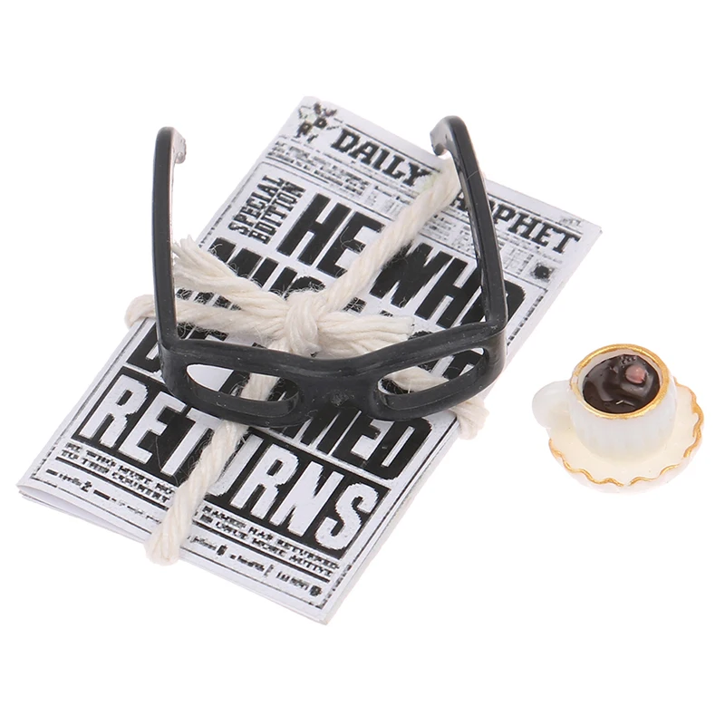1:12 Dollhouse Miniature Newspaper Glasses Model Magazines Books + Aftertoon Tea DIY Doll House Dollhouse furniture Accessories