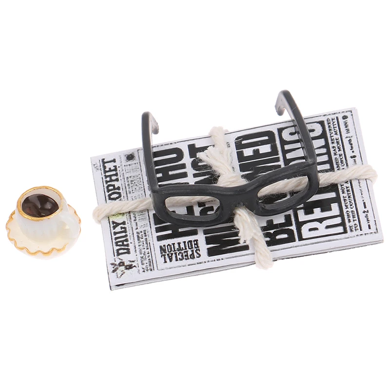 1:12 Dollhouse Miniature Newspaper Glasses Model Magazines Books + Aftertoon Tea DIY Doll House Dollhouse furniture Accessories