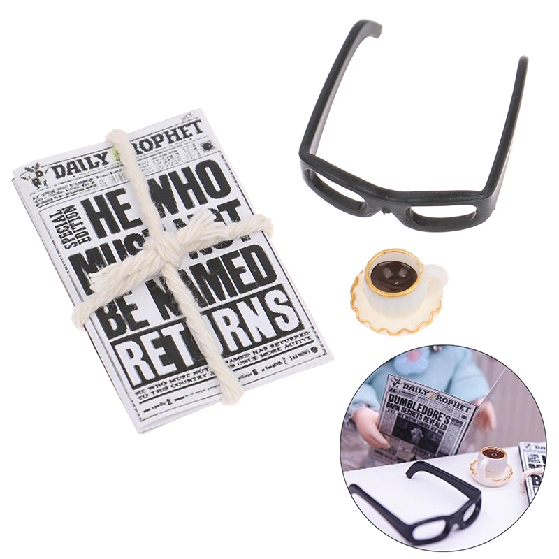1:12 Dollhouse Miniature Newspaper Glasses Model Magazines Books + Aftertoon Tea DIY Doll House Dollhouse furniture Accessories