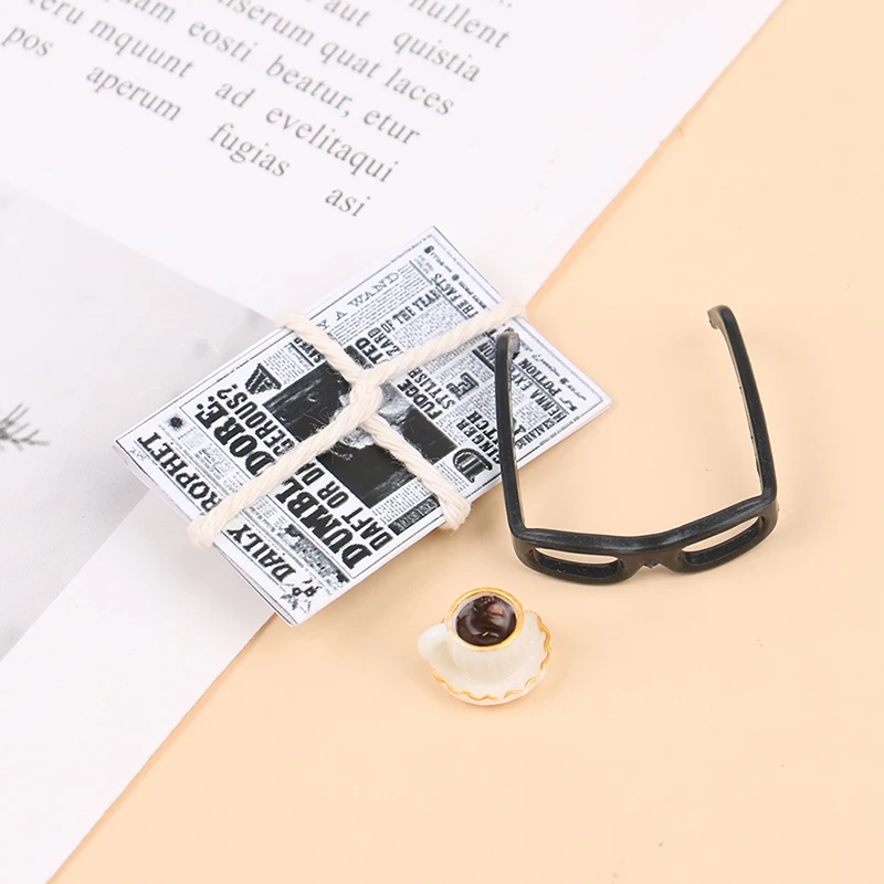 1:12 Dollhouse Miniature Newspaper Glasses Model Magazines Books + Aftertoon Tea DIY Doll House Dollhouse furniture Accessories