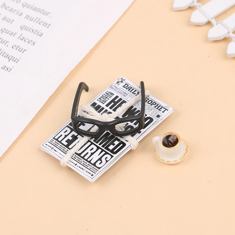 1:12 Dollhouse Miniature Newspaper Glasses Model Magazines Books + Aftertoon Tea DIY Doll House Dollhouse furniture Accessories