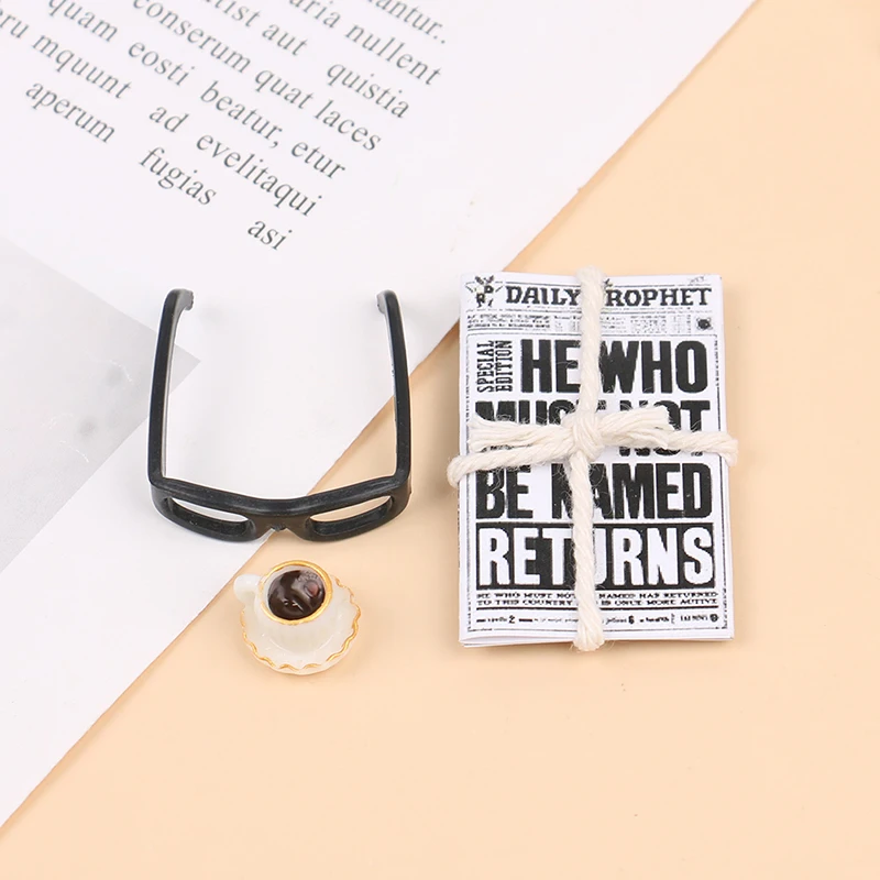 1:12 Dollhouse Miniature Newspaper Glasses Model Magazines Books + Aftertoon Tea DIY Doll House Dollhouse furniture Accessories